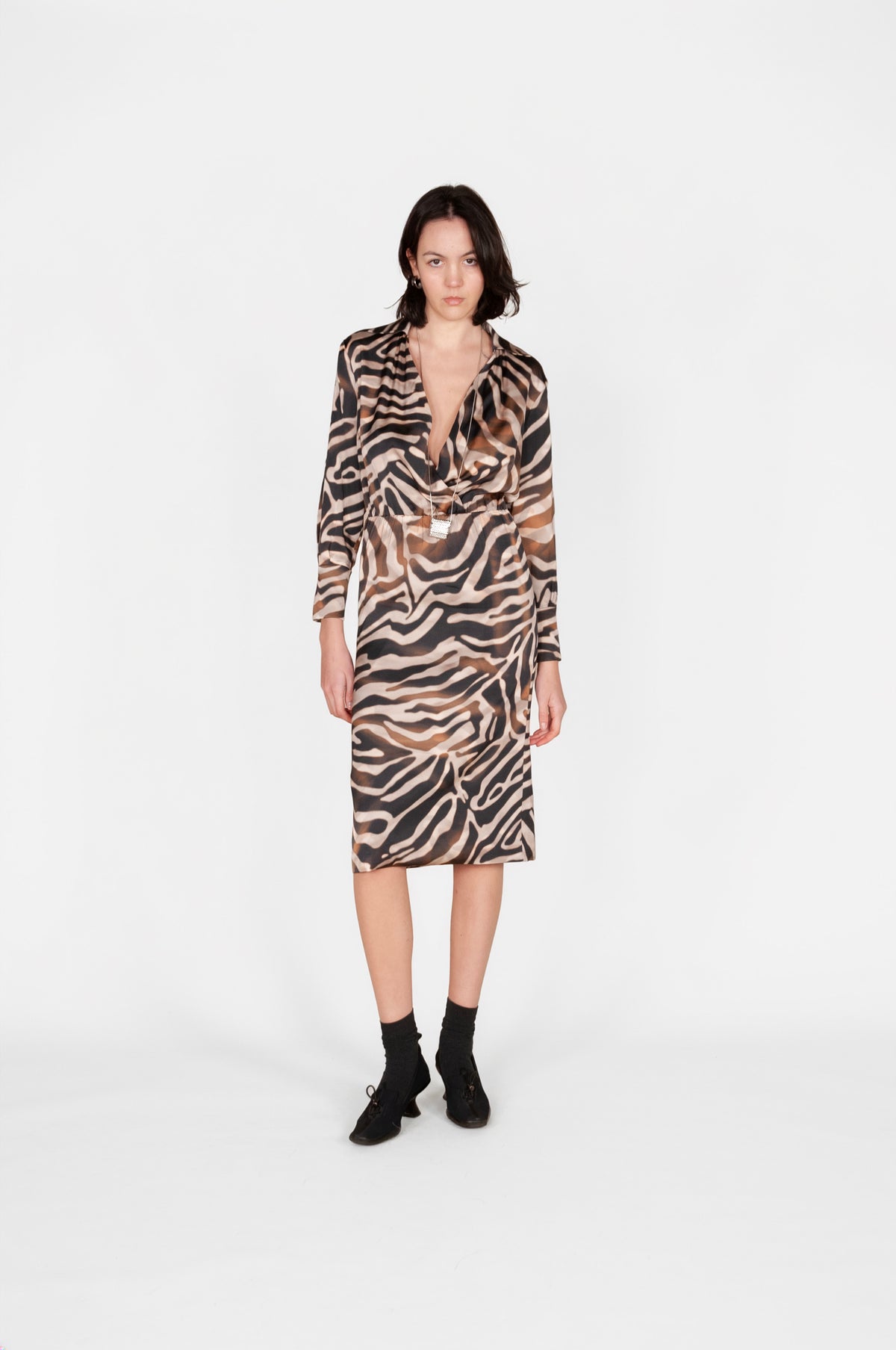 Abito fantasia scollo V in stampa animalier