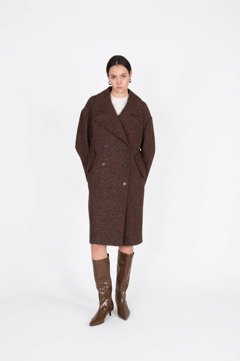 Capotto Over Doppiopetto in Woll Tweed Melange