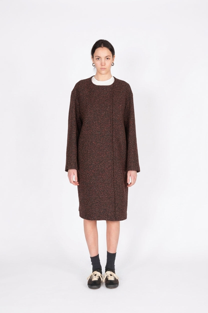Capotto Girocollo  in Woll Tweed Melange